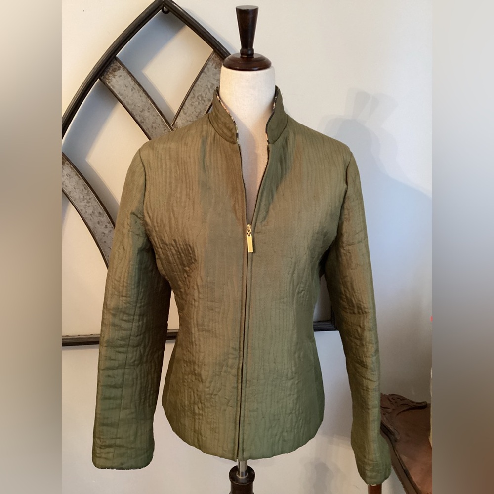 Carole Little Silk Sage Green Quilted Jacket